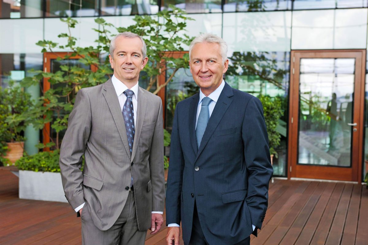Foto; Vorstandsteam KEBA AG (v.l.n.r) Franz Höller, Vorstand Technik; Gerhard Luftensteiner, Vorstandsvorsitzender