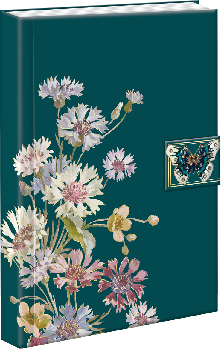 Floral Charm A5 Journal mit Brosche Schmetterling, Farbe Grün