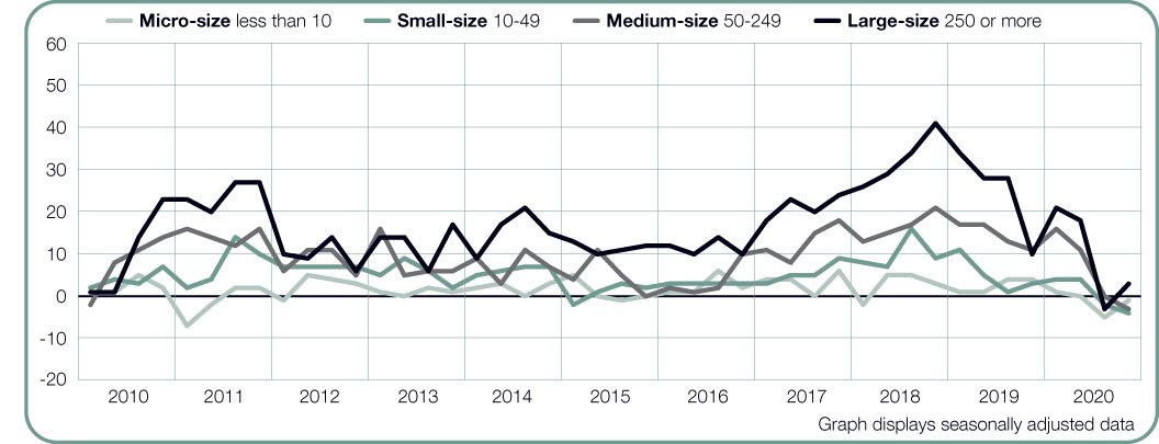 Vergleich nach Unternehmensgröße in Österreich 2010 - 2020