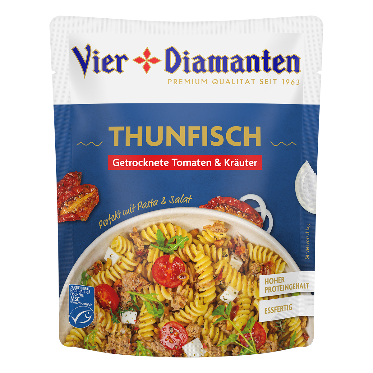 Die Vier Diamanten Toppings gibt es ab sofort in vier schmackhaften Sorten im Handel: French Dressing, Getrocknete Tomaten, Puttanesca und Rotes Curry